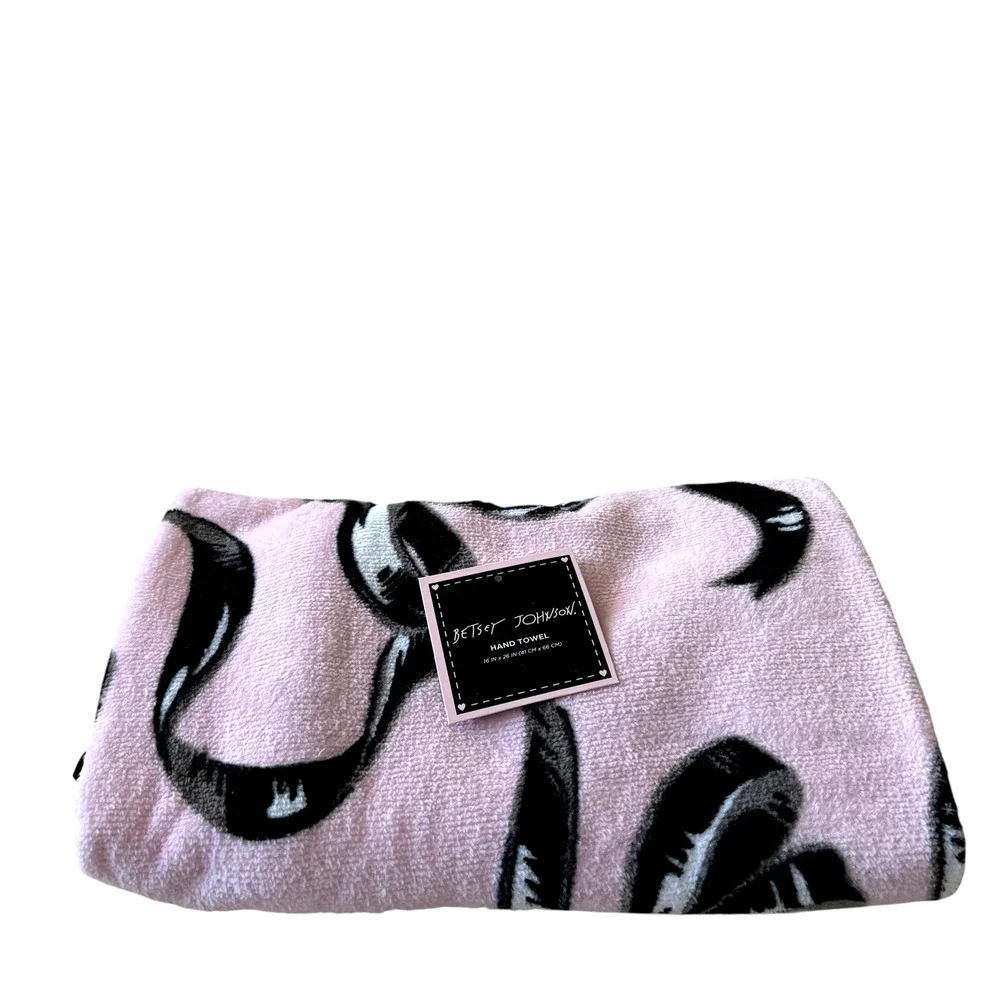 3pc Betsey Johnson BALLET BOWS Towel Set 2 Bath 1 Hand Pink & Black NEW